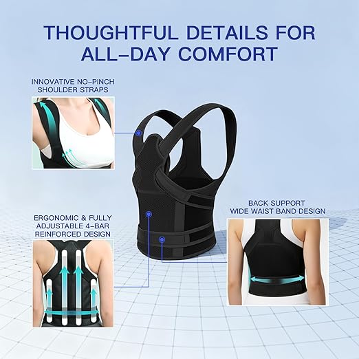 Posture Corrector for Women & Men, Back Brace Straightener with Adjustable Support, Relief for Neck/Shoulder/Back Pain, Scoliosis & Hunchback Correction, Breathable Mesh Design