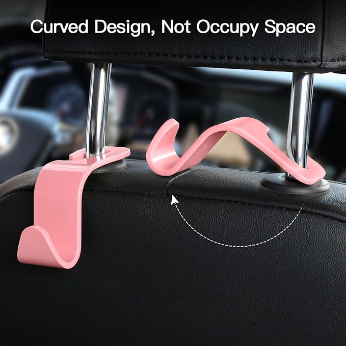 Soleebee 4 Pack Car Seat Hooks - Universal Auto Hooks, Back Seat Hangers, Storage Organizer (Pink)