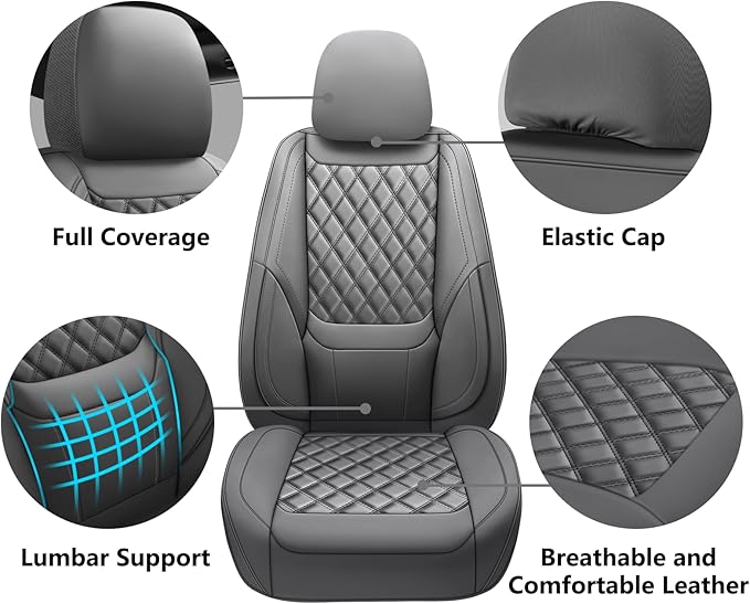 Car Seat Covers Front Pair,Universal Fit for Cars,SUVs,Trucks,and Sedans,Faux Leather Car Seat Cushion Compatible with Airbags,Waterproof Car Seat Protector,Grey