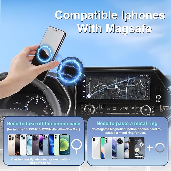 Car Phone Holder for 2020-2022 Toyota Highlander Accessories 12.3-inch Screen Fixed Clip, Magnet Cell Phone Mount Compatible with MagSafe, Hands-Free 360° Rotation Automobile Cradles Not Affect Vent