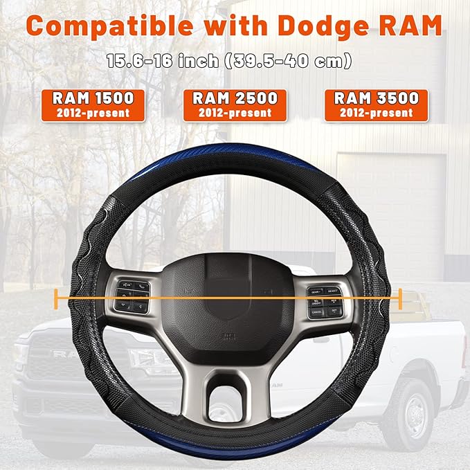 GIANT PANDA Steering Wheel Cover for Dodge Ram 1500 - Car Steering Wheel Covers for Dodge Ram 2500 3500 15.5-16 inch - Blue