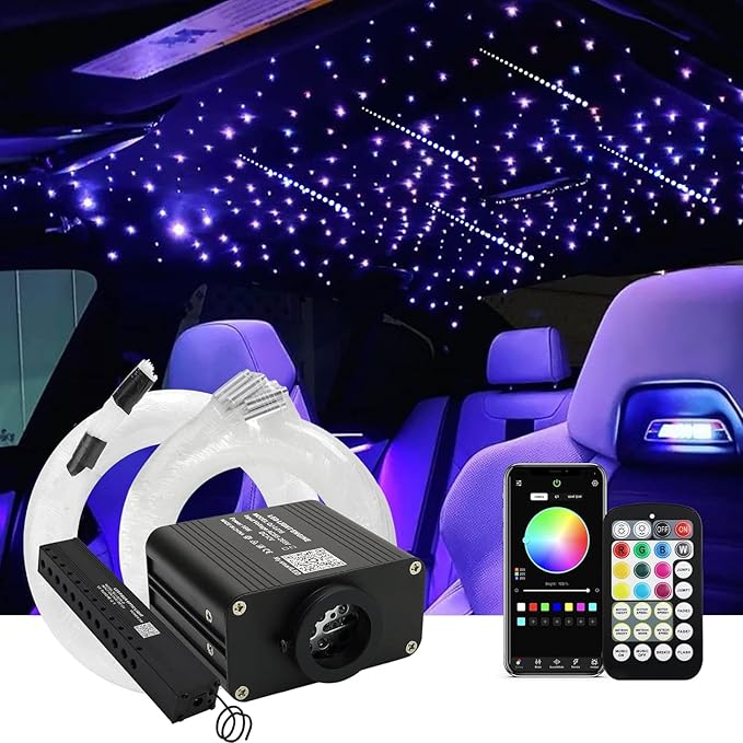 AMKI Upgraded 600pcs 0.03in 9.8ft 16W Twinkle Starlight Headliner Kit Shooting Star Twinkle+Sound Activated Fiber Optic Lighting Meteor Kit for Car Home Ceiling Roof Decor