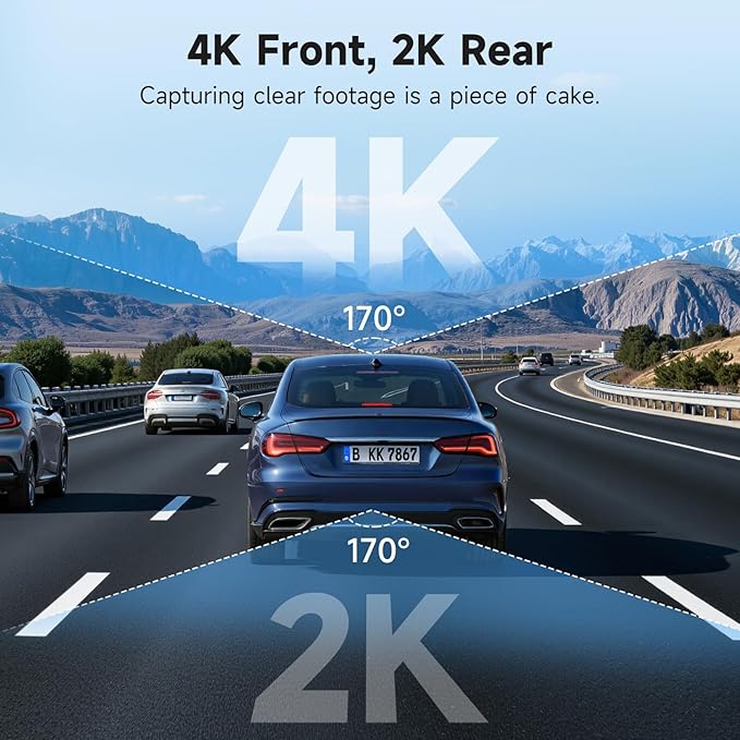 4K Dash Cam Front and Rear with Wi-Fi GPS Free 128GB Card, Dash Camera for Cars with HDR&WDR Night Vision, Car Camera with 3" Touch Screen, 170° Wide Angle, Loop Recording, 24H Parking Mode