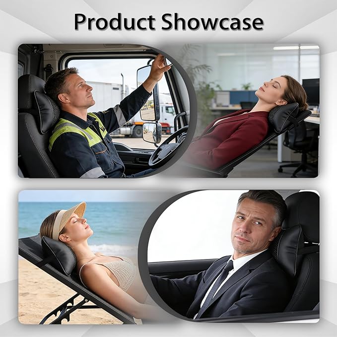 2 Pack Car Neck Pillow Soft Breathable Mesh Headrest Pillows for Driving Support, Universal Fit for Most Car Seats Decor Accessories（Black）