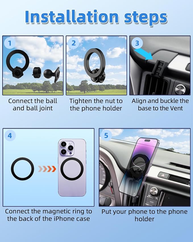 PZK Car Phone Mount for Toyota RAV4 2013-2015 2016 2017 2018 Accessories Custom Air Vent Compatible with Magsafe Phone Holder Hands Free 360° Rotation Cell Phone Automobile Cradles