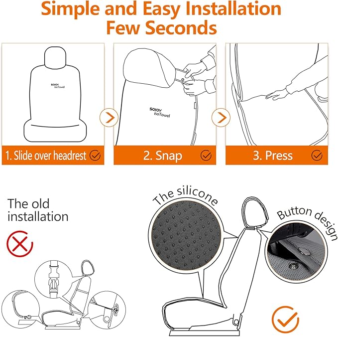 Sojoy IsoTowel Car Seat Cover,Microfiber Seat Towel,with Quick-Dry Material and Non-Slip Back,Car Seat Protection for All Workouts,All-Weather(Gray)