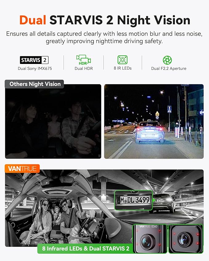 Vantrue E360 ACE All Channel Dash Cam, 585°, STARVIS 2, Front Inside Rear Full Coverage Dashcam with Selfie Stick Tripod, Fisheye, Dual IR Night Vision, Action Camera, Voice Control, GPS, Support 1TB