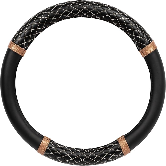 Carbella Rose Gold Quilted Steering Wheel Cover - Elegant Craft 15" Steering Cover for Cars, Trucks, SUV Accessories Accent