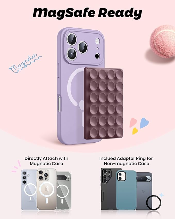 amBand Magnetic Suction Phone Mount for MagSafe Case, Silicone Cup Sticky Grip Holder for iPhone, Removable Hands-Free Selfie/Video for TikTok Influencers, Women Gift, Smoke Violet