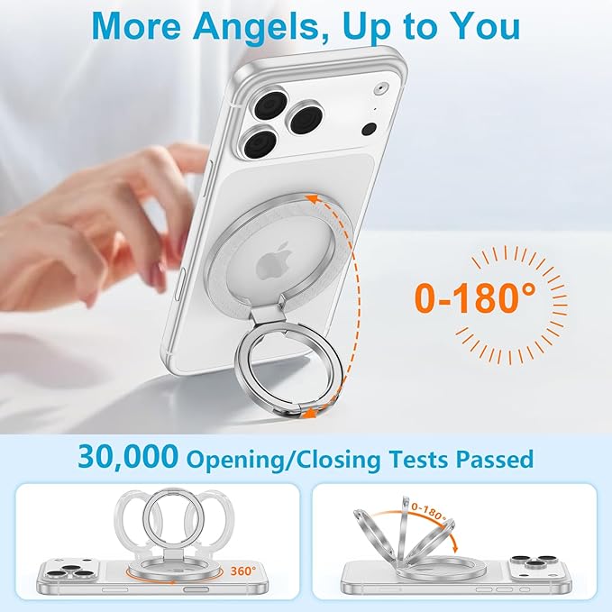 Magnetic Phone Grip, 360° Rotation MagSafe Cell Phone Ring Holder Two-Sided Magnet Kickstand for iPhone 17e 17 16 15 Pro Max Plus Samsung Galaxy S26 S25 Ultra Pixel 10a, MagSafe Car Mount Accessories