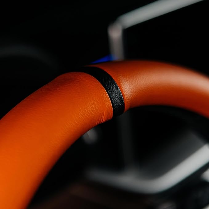 Lord Autofashion Steering Wheel Cover – PU Leather, Non-Slip Rubber Inner, All-Season Comfort – 14.5–15 Inch (Black/Orange 7685)