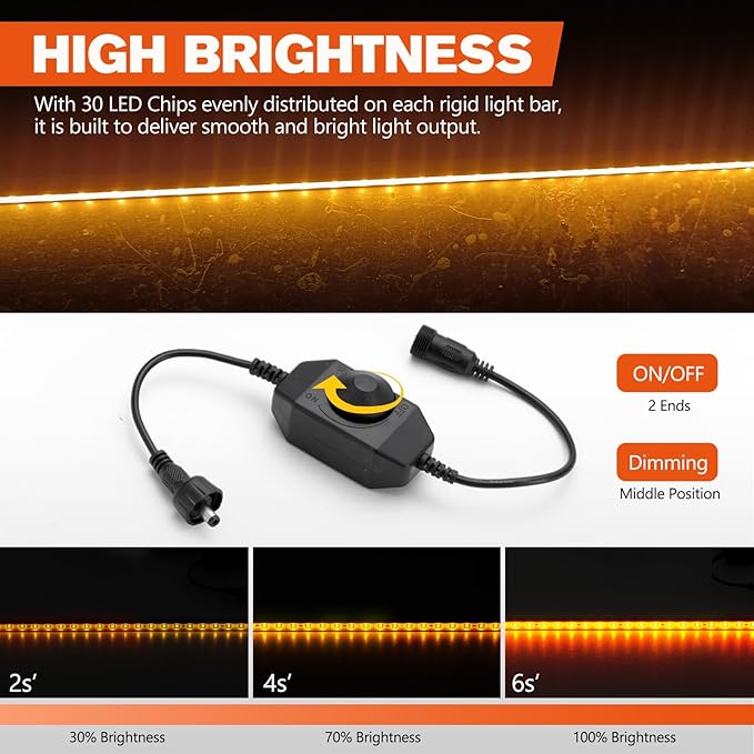FIERYRED 2PCS 12V Dimmable LED Camping Light Bars IP67 Waterproof & Dustproof, Built-in Magnets & Velcro Mount, Aluminum Lighting Kit for Tent, RV, Awning, Roof Rack, Vehicle, Amber