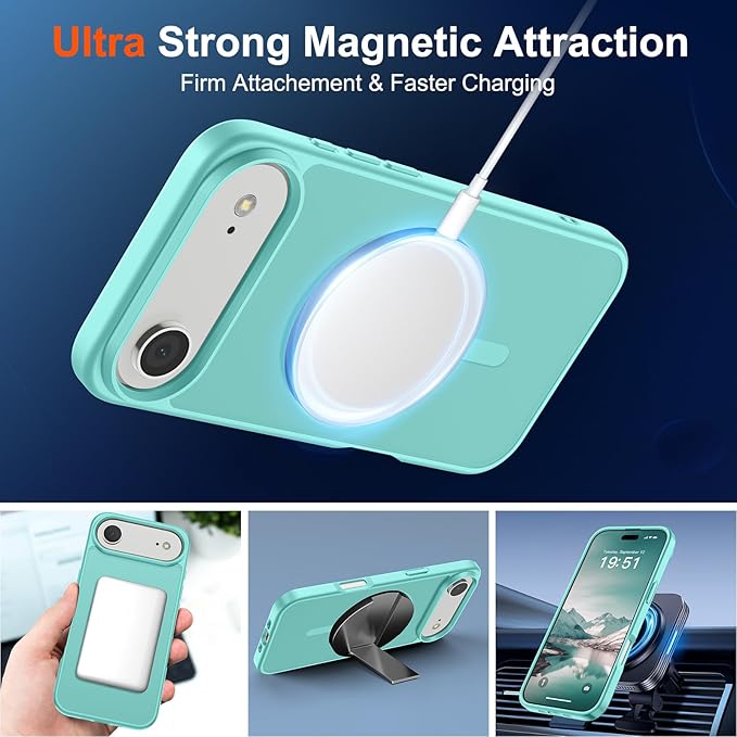 SUPFINE Magnetic for iPhone Air Case (Compatible with MagSafe)(Military Grade Drop Protection) Slim Translucent Matte Shockproof with Anti-Fingerprint Phone Cover for 17 Air,Blue Green