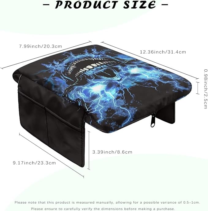 Tupalatus Cool Skull Car Center Console Cover Waterproof Armrest Cushion Cover Pad Breathable Car Center Console Replacement with Storage Pockets for Most Vehicle, SUV, Truck, Car