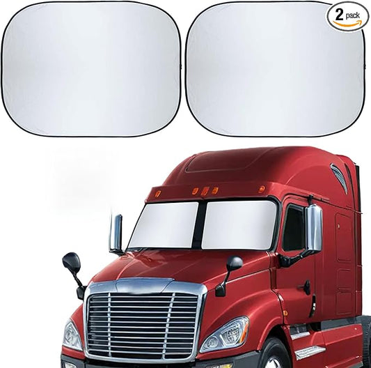 EcoNour Semi Truck Windshield Sunshade, Foldable 2-Piece Car Sunshade Reflects UV and Heat, 240T Polyester Silver-Coated Sun Shade for Semi Trucks and Large Vehicles, Front Window Sun Shade 40 x 32 In