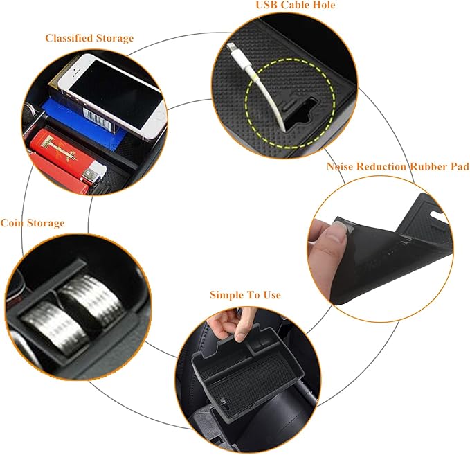 YOCTM Center Console Tray Armrest Secondary Glove Storage Box Compatible with Jeep Compass 2022 2023 2024 2025 Black Interior Accessories Center Console Organizer (Armrest Box)