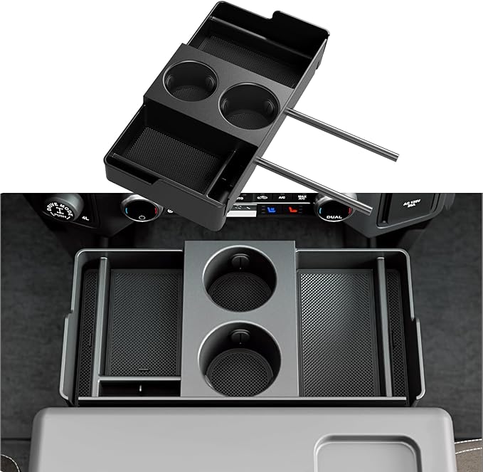 Front Center Seat Headrest Organizer Compatible with 2011-2026 Ford F150 F250 F350 F450 F550 F650 Cup Holder Coin Container Storage Box with Silicone Pads Accessories (Jump Seat Console Only)