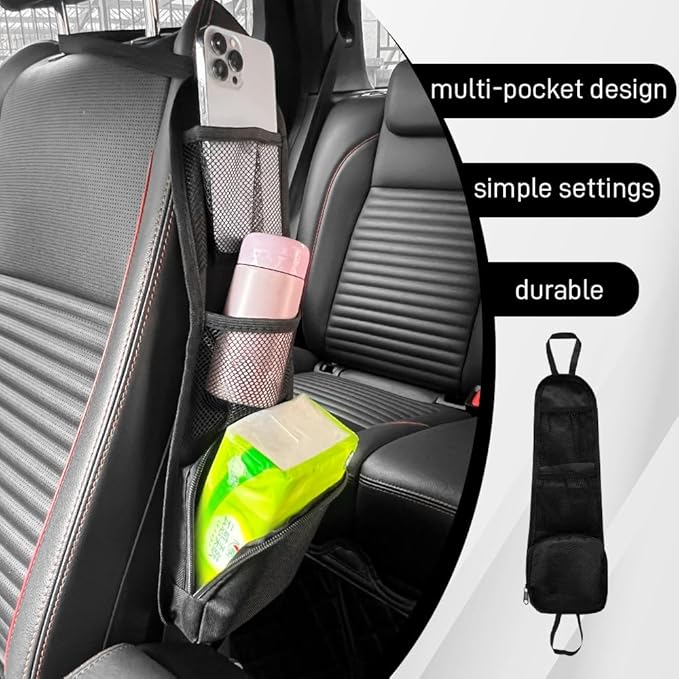 2PCS Car Seat Side Organizer, Seat Side Storage Pocket, Multifunctional Mesh Net Pocket, Car Multi-Pockets Backseat Organizer Side Hanging Bag for Storage Coins, Cell Phones (Black, 2PCS)