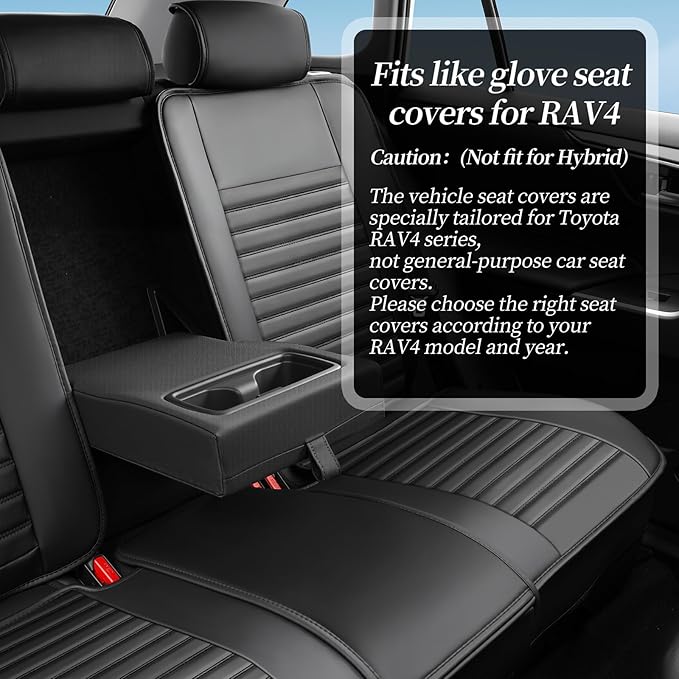 Fit RAV4 Car Seat Covers Set for Toyota RAV4 2019-2024 2025 LE XLE XLE Premium Limited Automotive Cushion Protector Replacement,Compatible with Airbag. Waterproof Faux Leather(Full Set, Black)