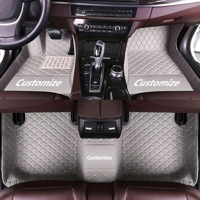 Custom Car Floor Mat Compatible with 97% Car Models Luxury Leather All Weather Waterproof Anti-Skid Full Coverage Car Mats (Gray)