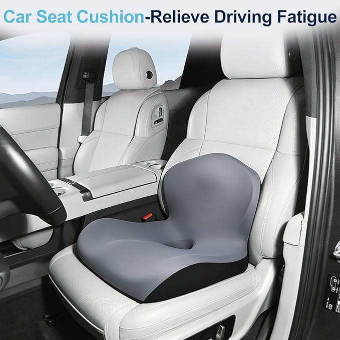 Seat Cushion for Office Chair and Car, L-Shaped Ergonomic Car Seat Cushions, Memory Foam Chair Cushion, Lumbar Support Pillow for Wheelchair, Car, Home, Office, Desk, Gray