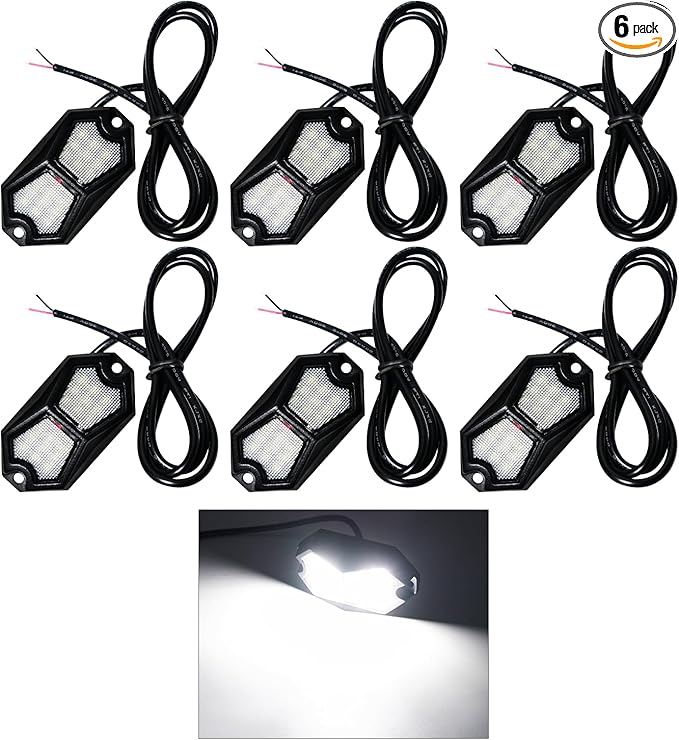 Led Rock Lights White 6 Pods 18LEDs 210 Degree Wide Angle IP68 Waterproof Aluminum Housing Underglow Underbody Lights 12v 24V for Truck UTV ATV Camper (6 Pods)
