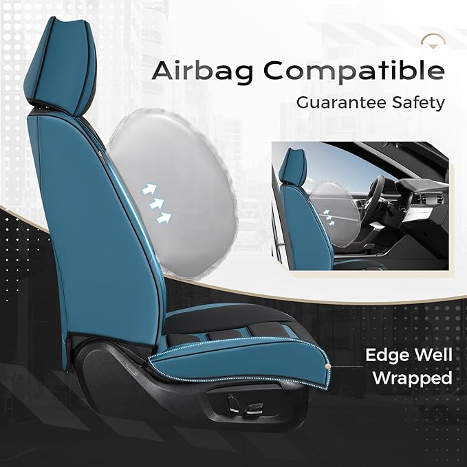 Coverado Car Seat Covers, Front Covers for Cars, Car Seat Cover Front Seats, Automotive Seat Cover, Waterproof, Leather Car Seat Cushion, Universal Interior Covers Seat Protectors for Most Cars Blue