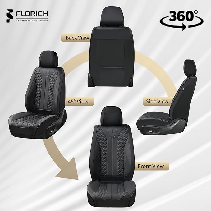 FLORICH Leather Automotive Seat Covers, Waterproof Seat Covers, Black Front Car Seat Cover, Full Coverage Car Seat Covers 2 Pack Car Seat Cushion Protector Universal Fit for Most Cars SUV Trucks
