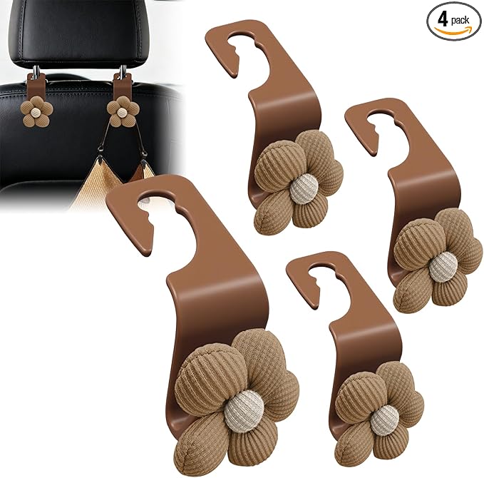 4PCS Car Headrest Hooks, Purse Hook for Car, Cute Flower Auto Backseat Organizer Hanger for Purse Grocery Bag Coat, Auto Seat Back Organizer Storage Hanger Holder Fit Vehicles (Orange)