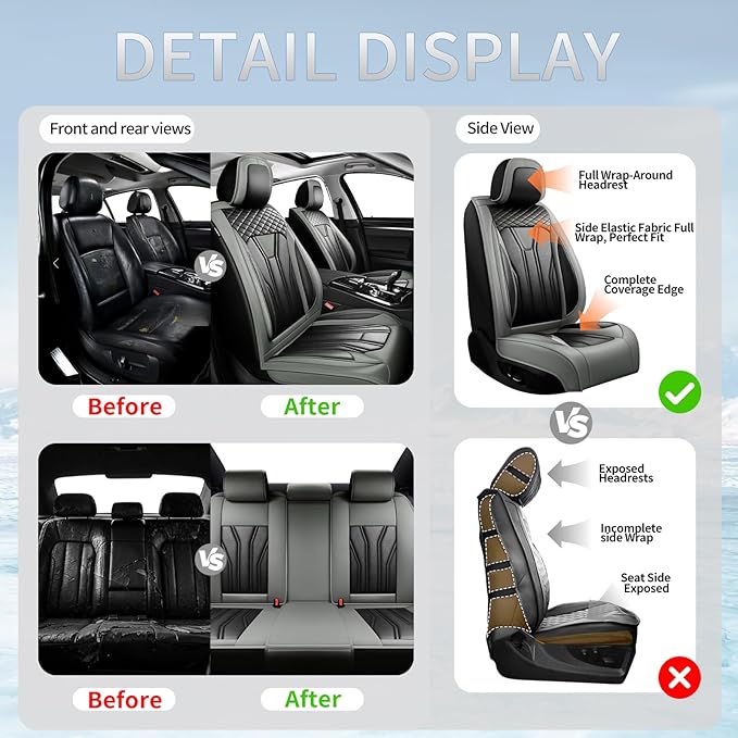 Fit HRV Car Seat Covers Compatible with Honda HRV 2016-2025 2026, Premium Leather Breathable, Wear Resistant, Airbag Compatible, All-Weather Protection & Full Coverage, Full Set Gray&Black