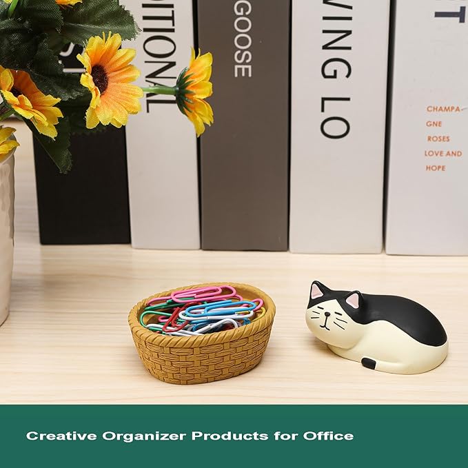 Miniature Cat Figurine kit Mini Resin Statue for Office Desk Black & White Cat Organizer for Nightstand Garden Fairy Accessories Deco Car Dashboard Gift for Cat Lovers