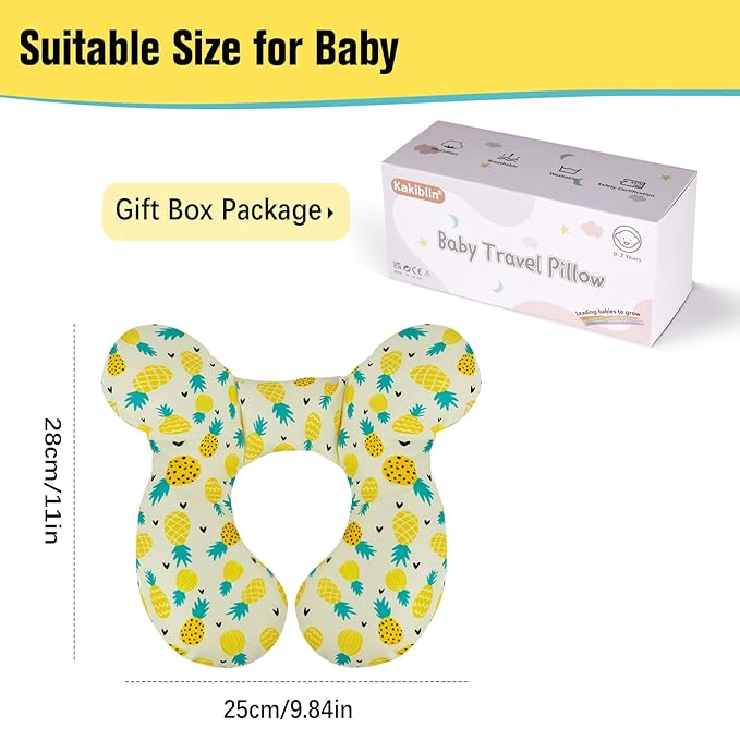 KAKIBLIN Baby Travel Pillow, Upgraded Baby Neck Pillows for Car Seat Toddler Head and Neck Support Pillow,Support Pillows for Car Seat, Stroller, Pushchair,Travel (Pineapple)