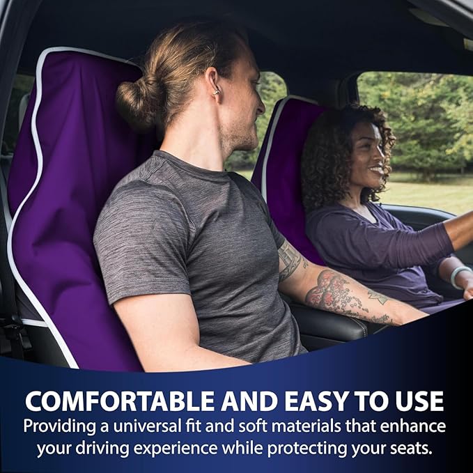 Dri Seats Waterproof Car Seat Cover – Premium Sweat Towel with Slip Resistant Backing for Front Seats in Cars, Trucks, SUVs – Universal Seat Covers & Liner, Easy Install (Purple, Large)