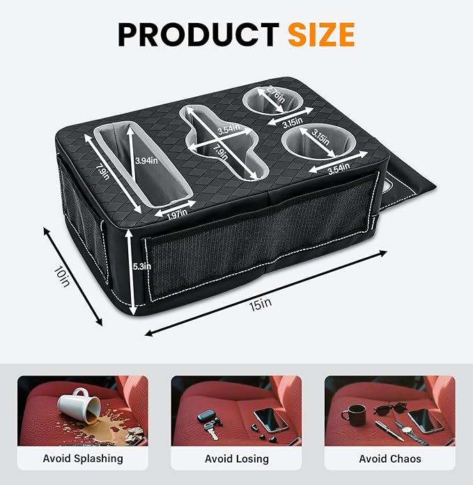 Car Cup Holder, Back Seat Cup Holder for Car, Truck Bed Organizer Boat Couch Bottle Holder Tray Expander Automotive Rear Seat Storage Accessories Pu Leather Fit for Coffee Drink Food