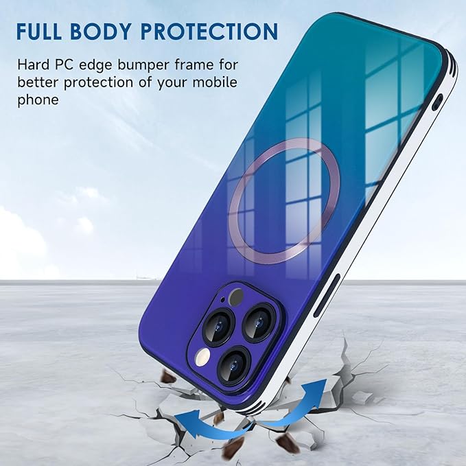 Guppy Compatible with iPhone 13 Pro Max Case Magnetic, with Full Camera Lens Protector [Compatible with MagSafe] Scratch Resistant Gradient Glass Back Cover Phone Case-Purple