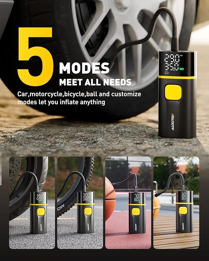 AUXITO AS1 PRO Tire Inflator Portable Air Compressor - 150PSI Dual Cylinder 7800 mAh & 12V DC, Bike Pump Air Pump for SUV, Truck, Bike, Motorcycle with Digital Tire Pressure Gauge, Car Gifts for Men