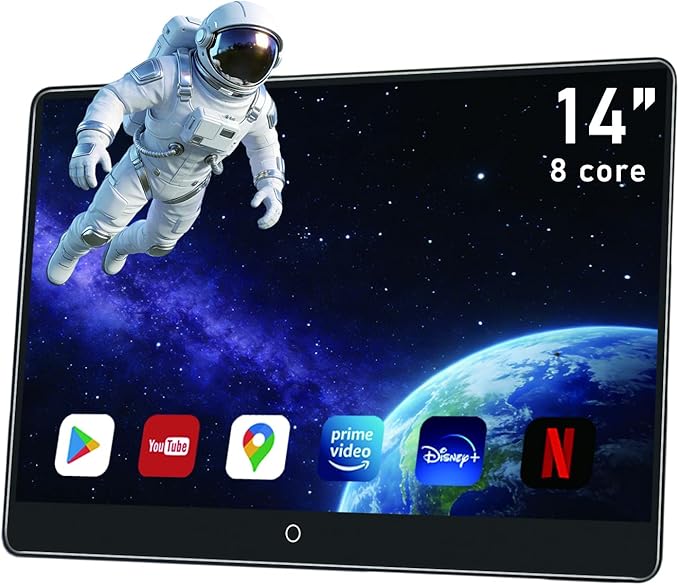 14 inch 4K Android Car TV Headrest Monitor for Cars Back seat Rear Entertainment System, Support Wireless Phone Link Touch Screen,with WiFi/Bluetooth/HDMI/USB/Video Player 4G+64G 8core (1PCs)
