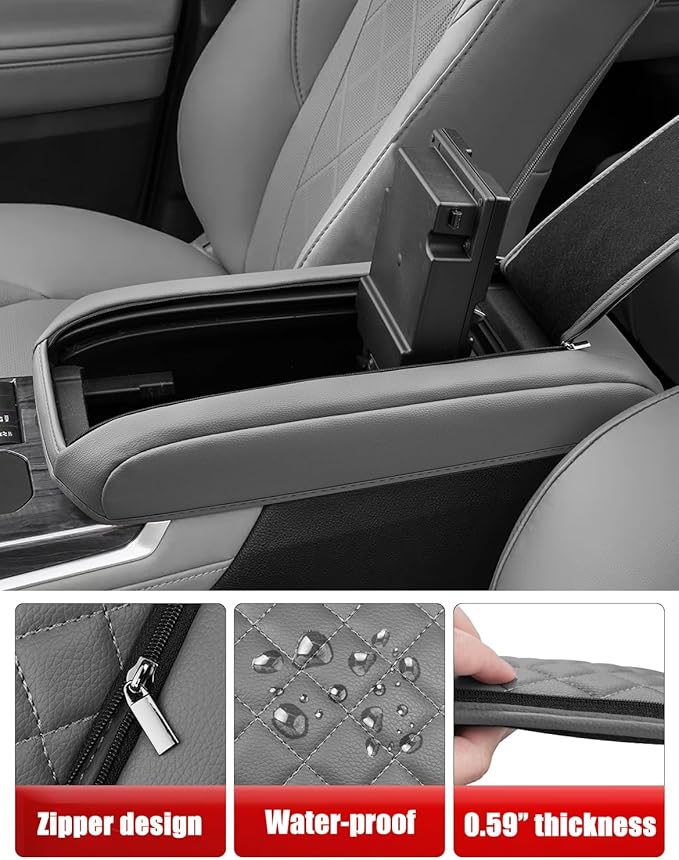 KBH Center Console Armrest Cover for Toyota Highlander 2020 2021 2022 2023 2024 2025, Arm Rest Lid Accessories Cushion Pad, Anti-Scratch, Gray