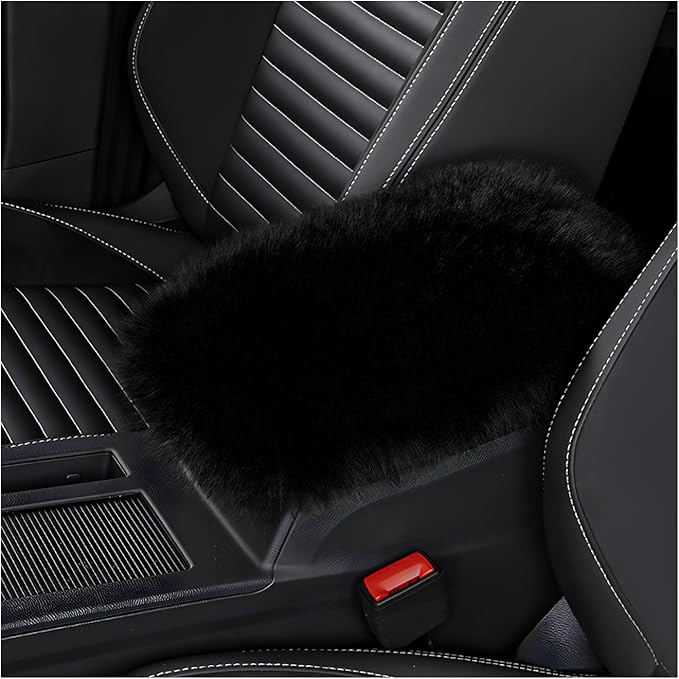 Center Console Cover, 11.81"×7.87" Automotive Fluffy Plush Center Armrest Protector, Universal Furry Comfortable Center Console Pad for Cars Trucks SUVs, Car Accessories (Black)