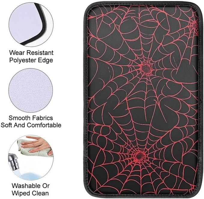 Dreaweet Red Spider Web Print Center Console Armrest Pad Cover Goth Car Accessories Interior Middle Console Cover Anti-Scratch Comfort Car Armrest Storage Box Mat