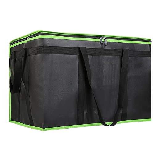 CIVJET 1-Pack Insulated Food Delivery Bag, XXX-Large Commercial Food Warmer for Delivery Drivers, Insulated Reusable Grocery Cooler/Hot Bags, Tote Bag for Shopping/Travel, Black with Green Edge