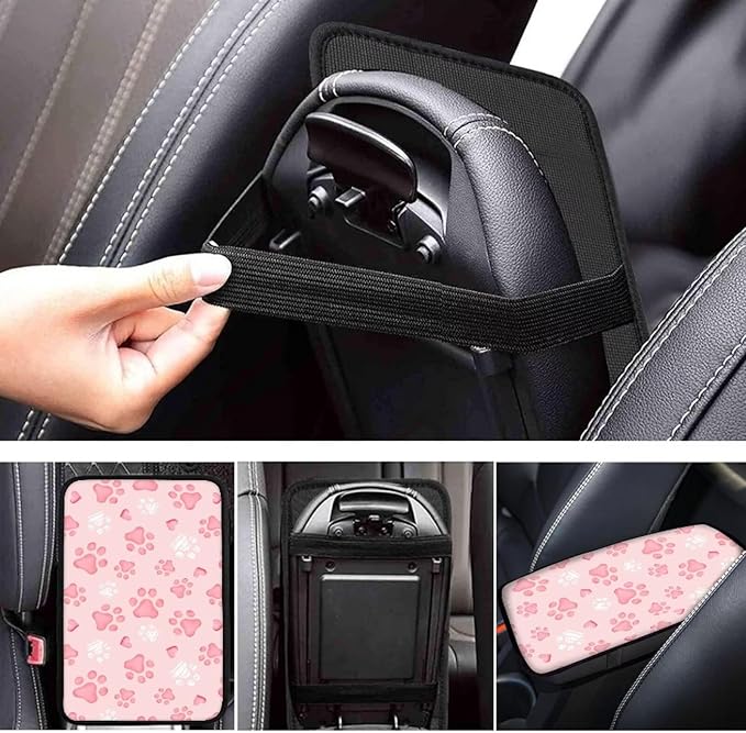 Dreaweet Center Console Cover Pink Dog Paw Accessories for Women Middle Console Covers for SUV Sedan Non Slip Anti Scratch Arm Rest for Car Armrest Storage Box Mat