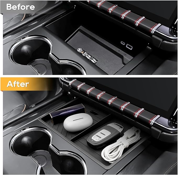 LFOTPP Center Console Organizer for 2025-2026 GMC Yukon (Elevation/AT4) 2PCS Armrest Storage Box Tray ABS Materials& TPE Wirless Mats Storage Box- Only Compatible with Console Without Cover