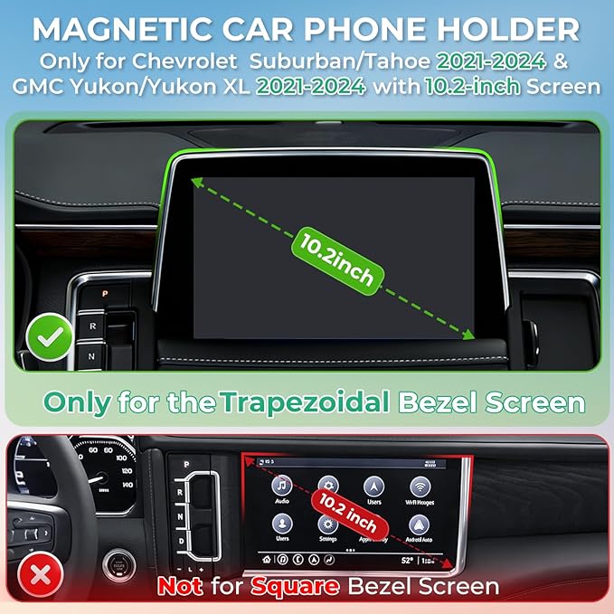 Car Phone Holder for Chevrolet Suburban/Tahoe & GMC Yukon/Yukon XL 2021-2024 (Only for 10.2-Inch Screen) 360° Rotation Magnetic Cell Phone Mount, Compatible with Magsafe
