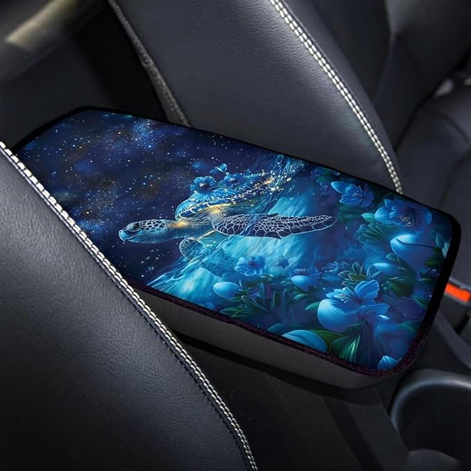 Suobstales Galaxy Turtle Flower Print Car Armrest Pad Soft Center Console Arm Rest Protector Cover Universal Car Interior Accessories Decoration