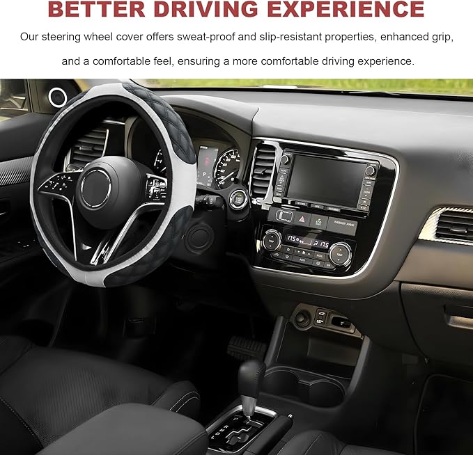 Car Steering Wheel Cover, 15 Inch Elastic Comfortable Auto Steering Wheel Protector, Anti-Slip Leather Wheel Cover Fashionable Interior Accessories for Most Cars Trucks SUVs (White)