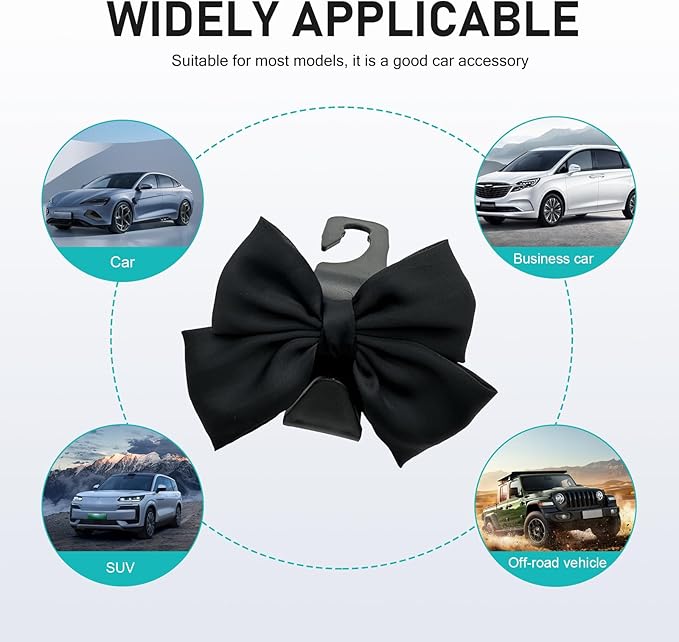 2 PCS Car Seat Headrest Hooks, Cute Bow Back Seat Storage Hangers for Handbag Purse Coat, Universal Auto Organizer Hooks (Black)