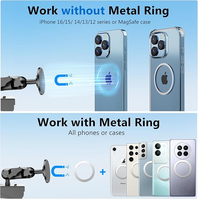 DIAMOOKY Metal Magnetic Phone Mount for Toyota 4Runner 2024 2023 2022 2021 2020-2010 5th Gen 4runner Accessories Dash Cell Phone Holder Adjustable Phone Stand Fit for All Smartphone
