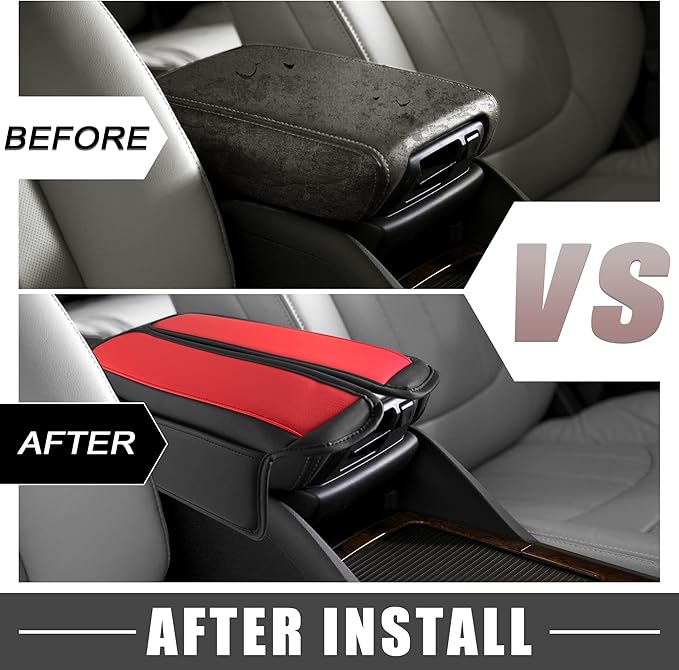 Car Center Console Armrest Cushion Soft Pad Arm Rest Cover Support Black Red for Nissan Rogue 2021 2022 2023 (Pack of 2)