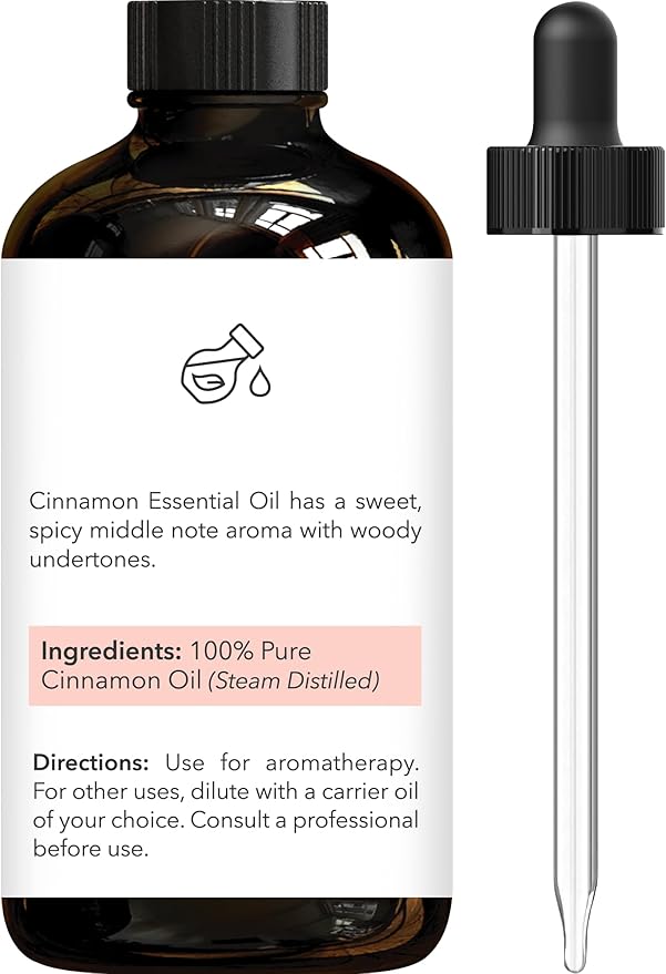 Brooklyn Botany Cinnamon Essential Oil - Huge 4 Fl Oz - 100% Pure and Natural - Premium Grade with Dropper - for Aromatherapy and Diffuser